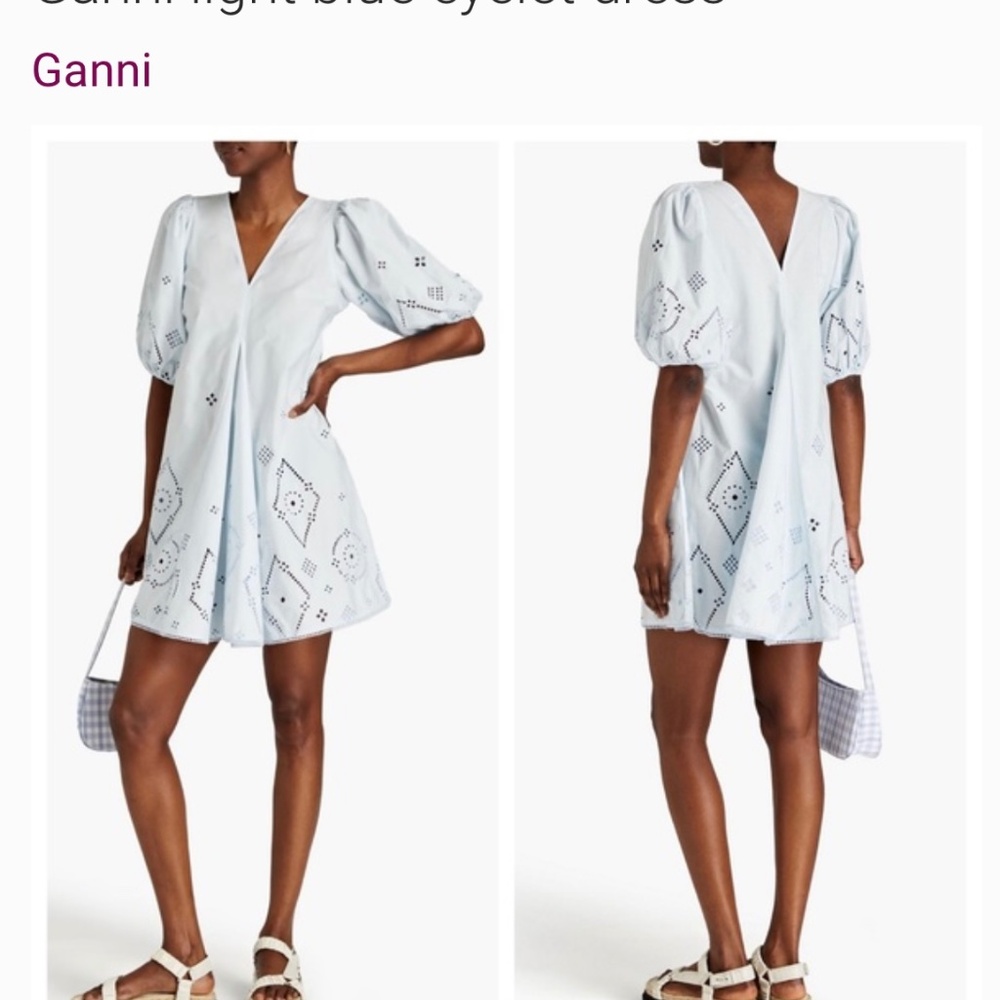 Ganni light blue eyelet dress